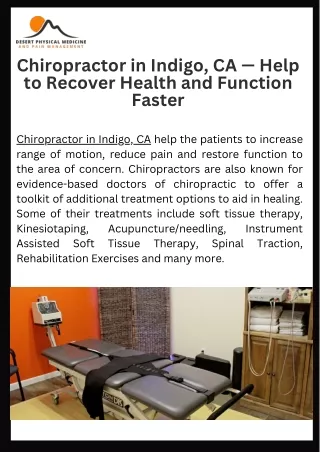 Chiropractor in Indigo, CA — Help to Recover Health and Function Faster