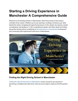 Starting a Driving Experience in Manchester A Comprehensive Guide