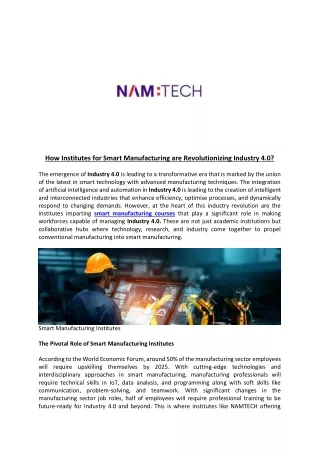 how institutes for smart manufacturing