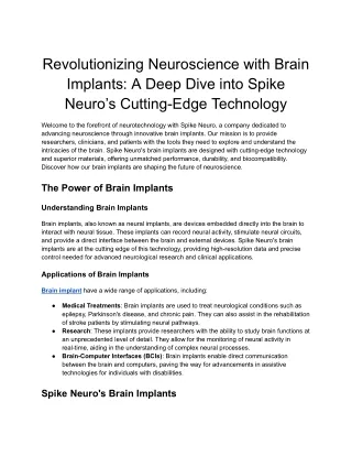 Revolutionizing Neuroscience with Brain Implants_ A Deep Dive into Spike Neuro’s Cutting-Edge Technology