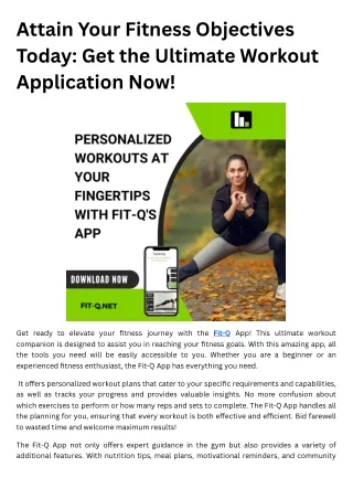 Attain Your Fitness Objectives Today Get the Ultimate Workout Application Now!