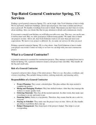 Top-Rated General Contractor Spring, TX Services