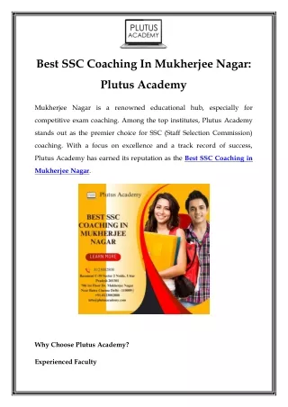 Best SSC Coaching in Mukherjee Nagar: Plutus Academy Review 2024