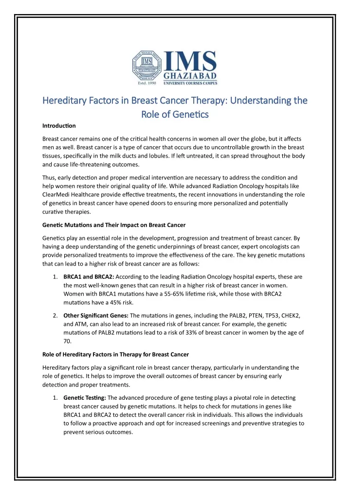 hereditary factors in breast cancer therapy