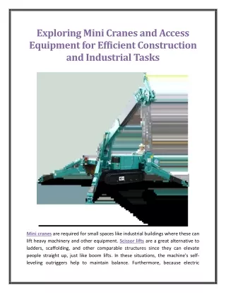 Exploring Mini Cranes and Access Equipment for Efficient Construction and Industrial Tasks