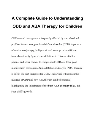 Understanding ODD and ABA Therapy: Helping Kids in New Jersey