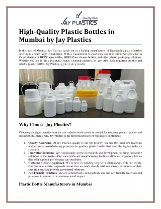 High-Quality Plastic Bottles in Mumbai | Contact - 7028064839