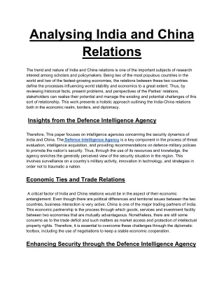 Analysing India and China Relations