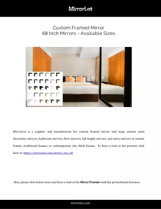 Custom Framed Mirror  68 Inch Mirrors Available Sizes