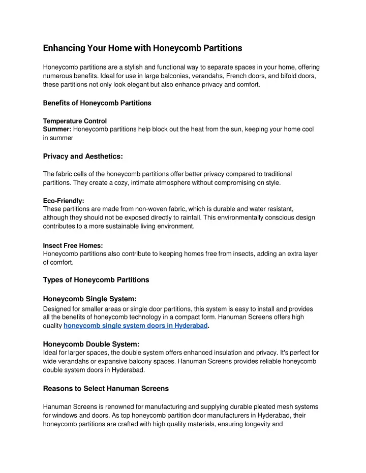 enhancing your home with honeycomb partitions
