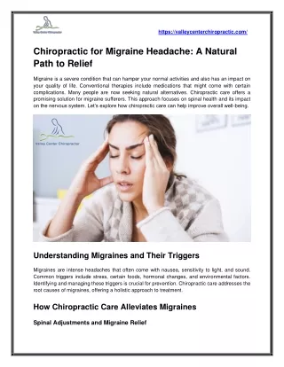 Valley Center Chiropractic for Migraine Headache Solutions