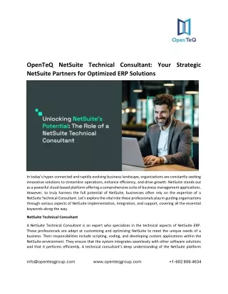 OpenTeQ NetSuite Technical Consultant: Your Strategic NetSuite Partners for Optimized ERP Solutions