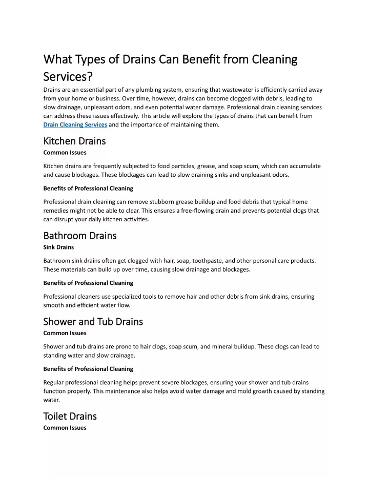 what types of drains can benefit from cleaning