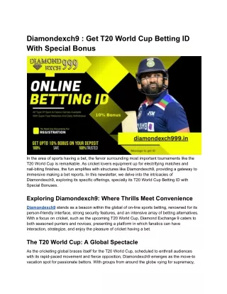 Diamondexch9 - Get T20 World Cup Betting ID With Special Bonus