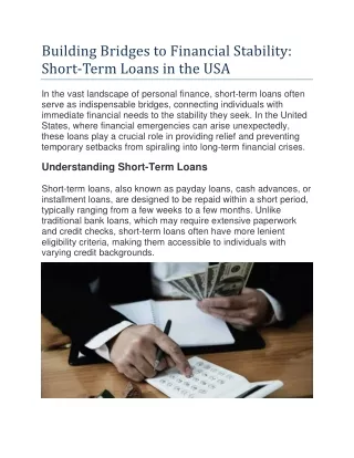 Building Bridges to Financial Stability: Short-Term Loans in the USA