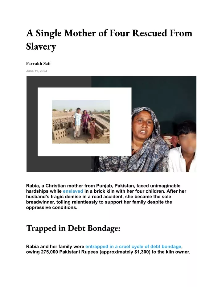 a single mother of four rescued from slavery