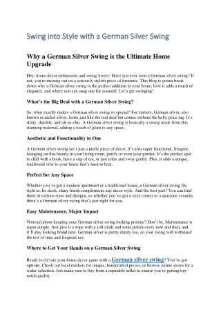 Swing into Style with a German Silver Swing