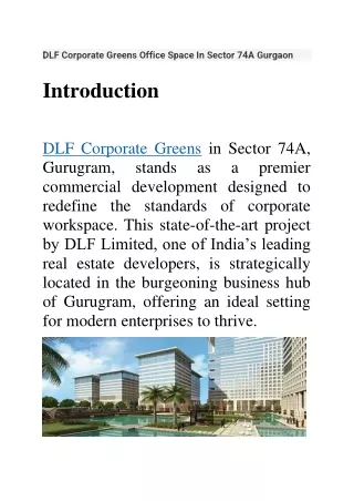 DLF Corporate Greens Office Space In Sector 74A Gurgaon
