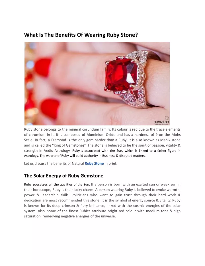 what is the benefits of wearing ruby stone