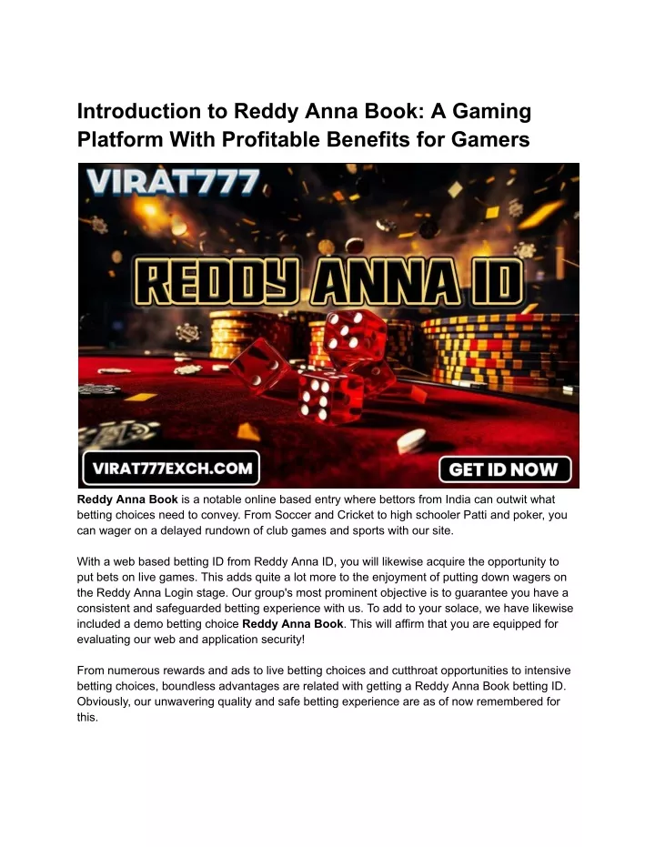 introduction to reddy anna book a gaming platform