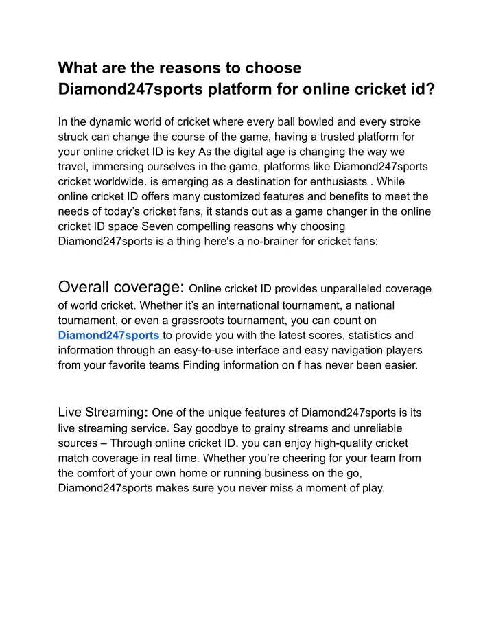 what are the reasons to choose diamond247sports