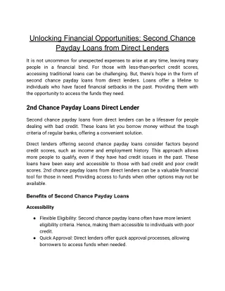 Second chance payday loans from direct lenders.