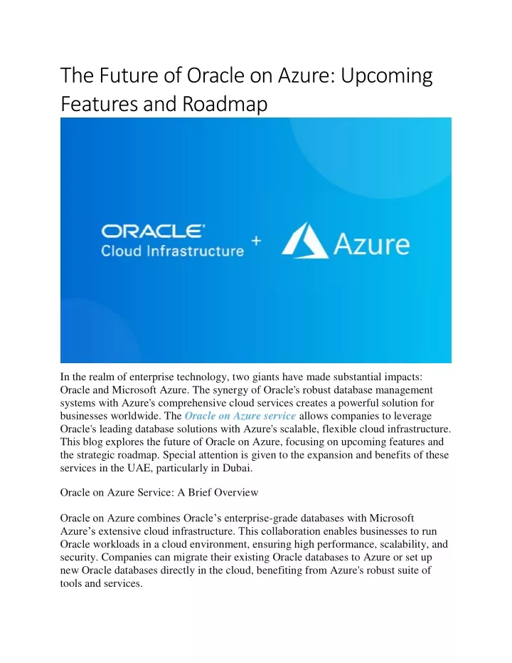 the future of oracle on azure upcoming features