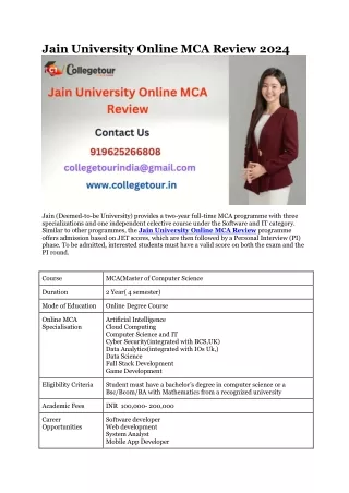 Jain University Online MCA Review