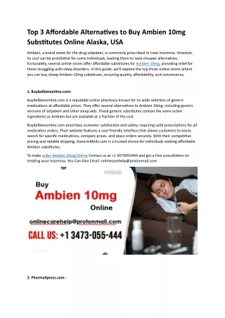 Top 3 Affordable Alternatives to Buy Ambien 10mg Substitutes Online Alaska