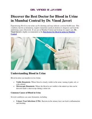 Discover the Best Doctor for Blood in Urine in Mumbai Central