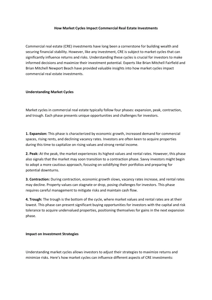 how market cycles impact commercial real estate