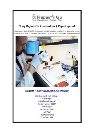 Sony Reparatie Amsterdam  Repairngo.nl