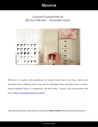 Custom Framed Mirror  66 Inch Mirrors Available Sizes