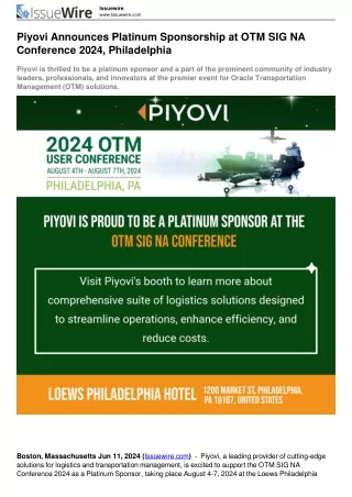 Piyovi Announces Platinum Sponsorship at OTM SIG NA Conference 2024 Philadelphia