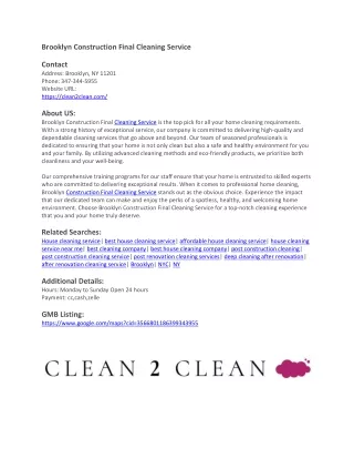 Brooklyn Construction Final Cleaning Service