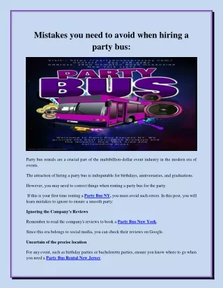 Mistakes you need to avoid when hiring a party bus