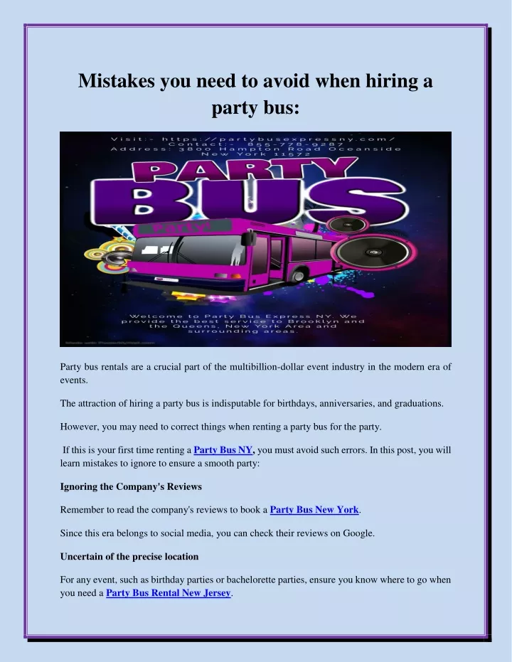 mistakes you need to avoid when hiring a party bus