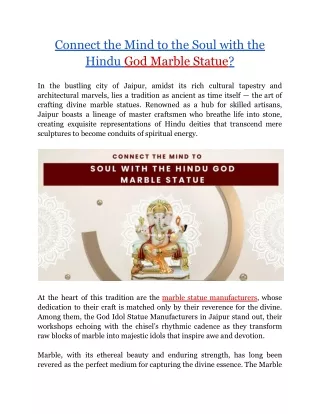 Connect the Mind to the Soul with the Hindu God Marble Statue
