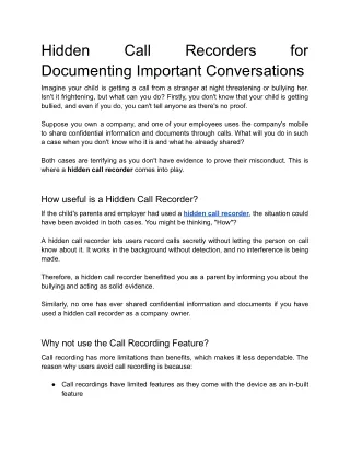 Hidden Call Recorders for Documenting Important Conversations