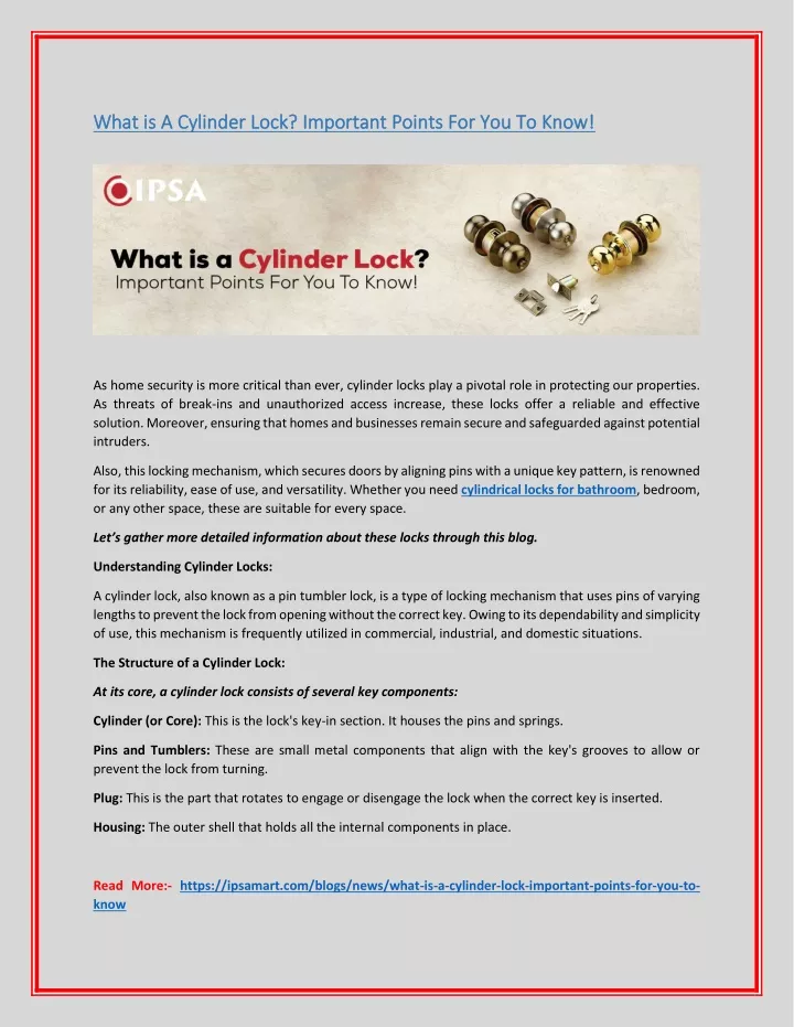 what is a cylinder lock important points