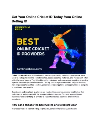 Get Your Online Cricket ID Today from Online Betting ID