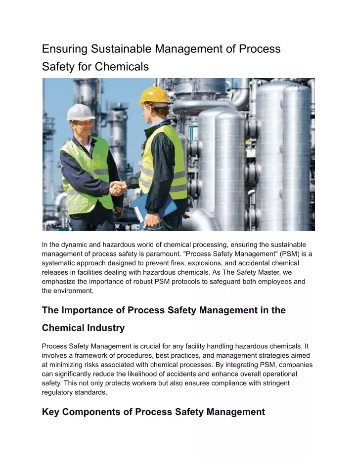 ensuring sustainable management of process safety