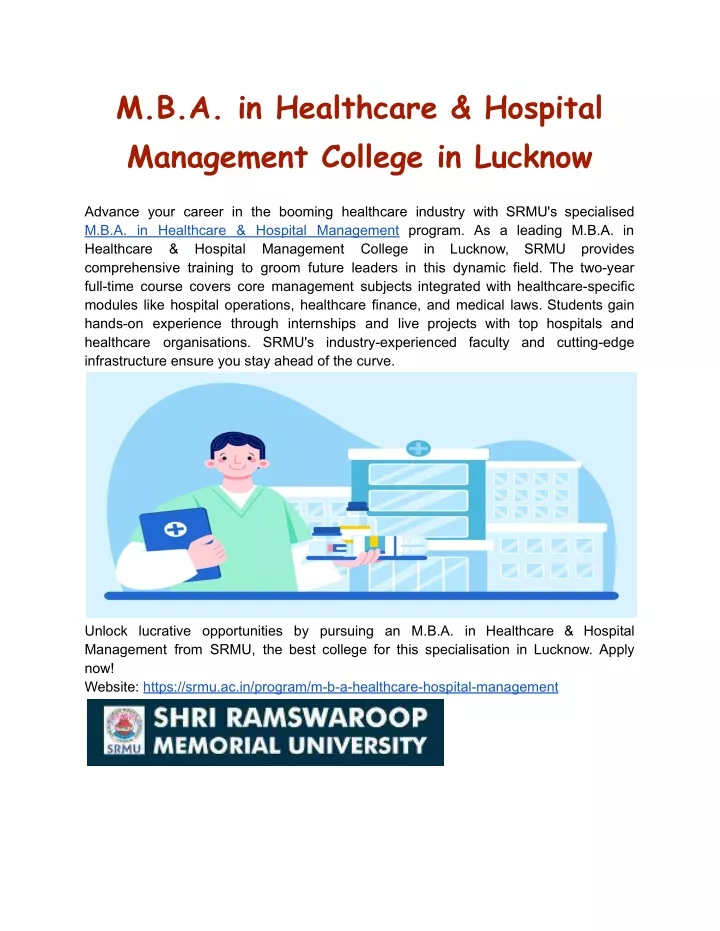 m b a in healthcare hospital management college