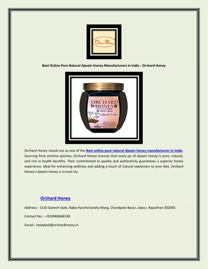 best online pure natural ajwain honey