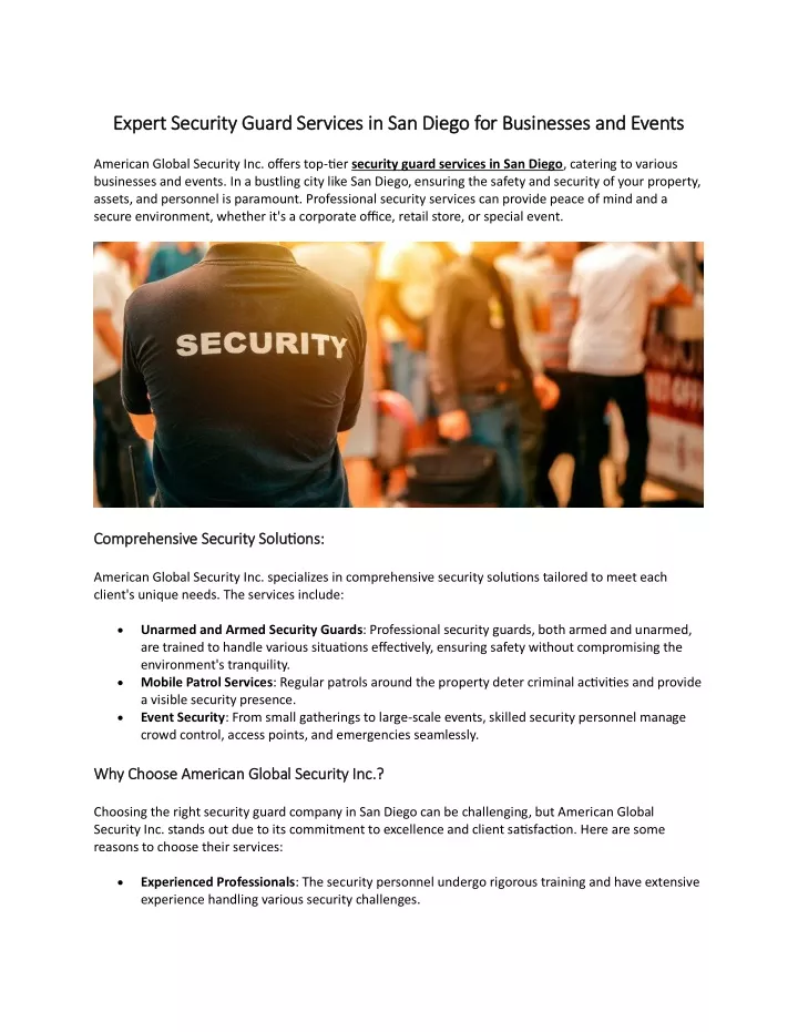 expert security guard services in san diego