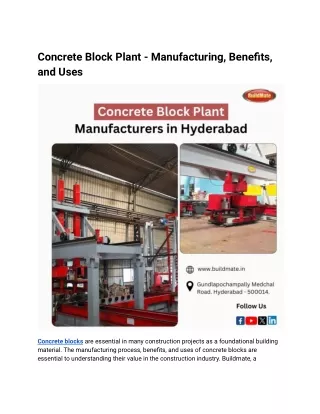 Concrete Block Plant - Manufacturing, Benefits, and Uses