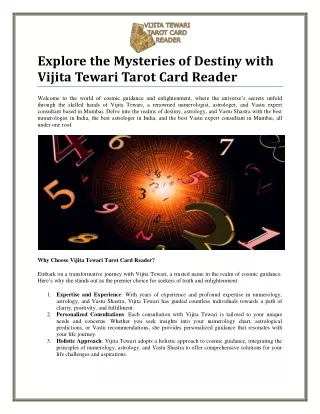 Mysteries of Destiny with Vijita Tewari Tarot Card Reader | Contact - 8530470304