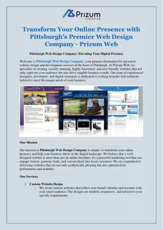 Transform Your Online Presence with Pittsburgh's Premier Web Design Company - Prizum Web