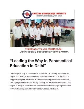 Leading the Way in Paramedical Education in Delhi