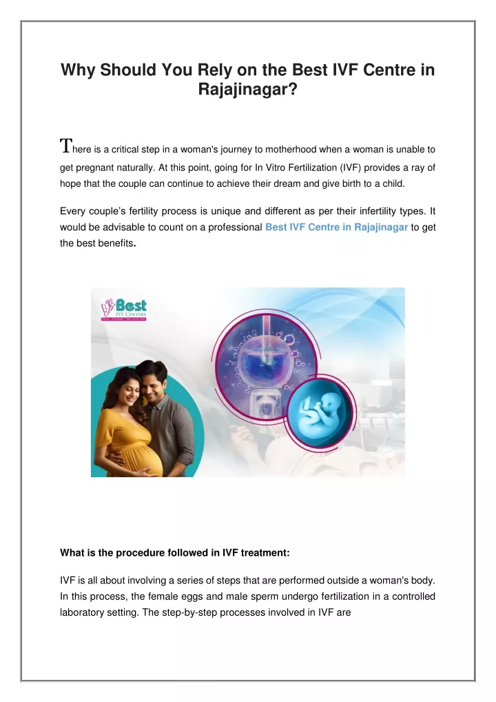 why should you rely on the best ivf centre